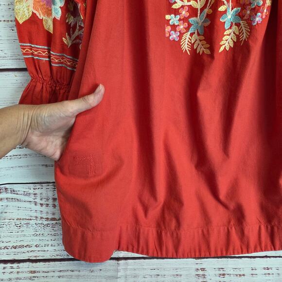 Free People Red Fleur Du Jour Mini Dress S Bold Floral Embroidered Boho Festival - Picture 8 of 14